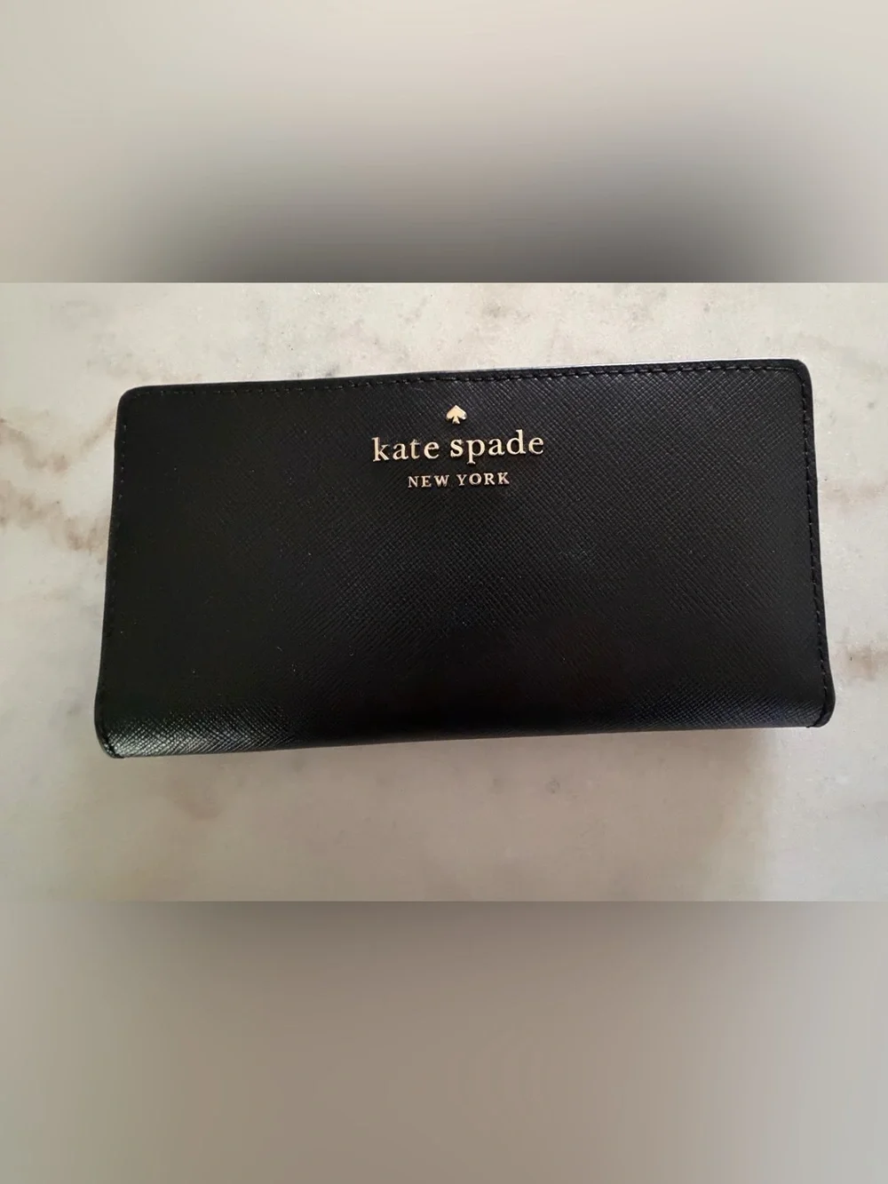 kate spade Black Saffiano Leather Card & Key Holder with Gold Logo